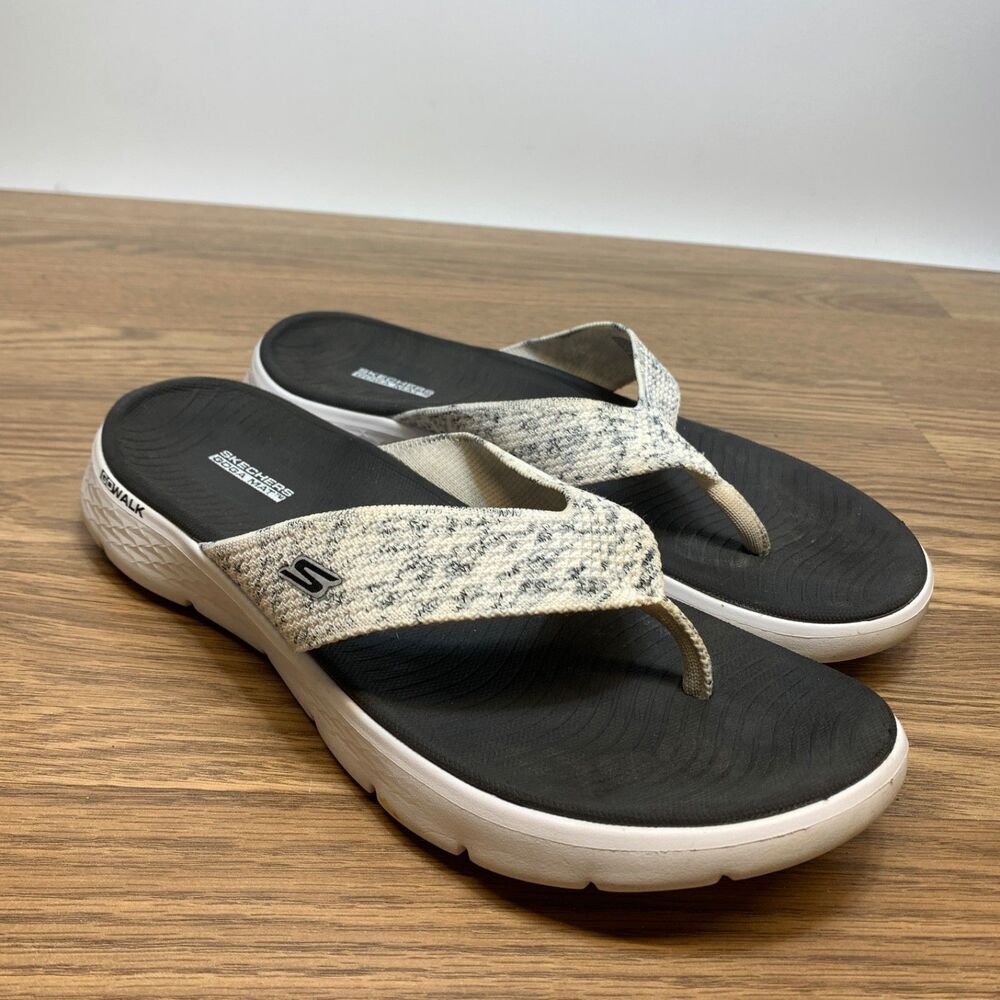 Skechers Women's GO WALK Flex Sandals - Invoke White Black 141400 Thong Size‎ 10